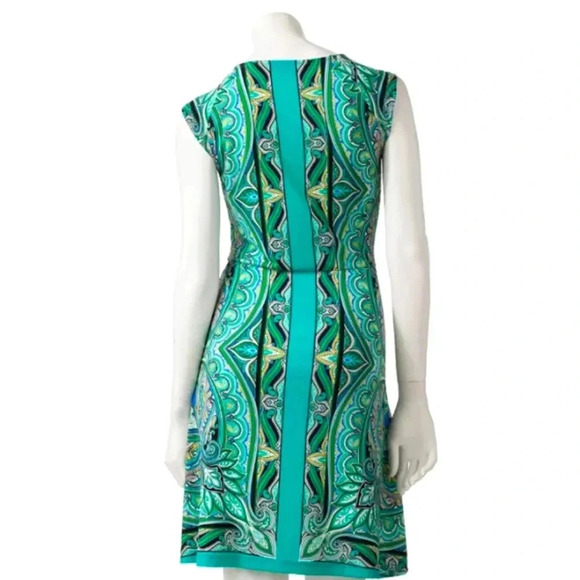 Apt. 9 Scroll Keyhole, Green Symmetrical Paisley Pattern Dress, Zipper, Size M - Picture 2 of 2
